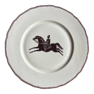 Large French Paris Porcelain Art Deco Charger Plate With Equestrian Silhouette of Horse & Rider Manner of Gio Ponti Signed Primavera