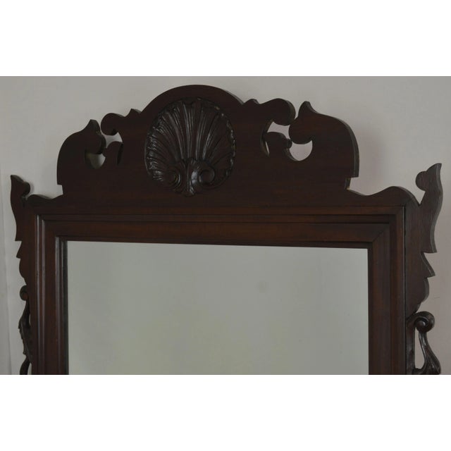 Glass Chippendale Style Vintage Hand Carved Shell Top Mirror For Sale - Image 7 of 13