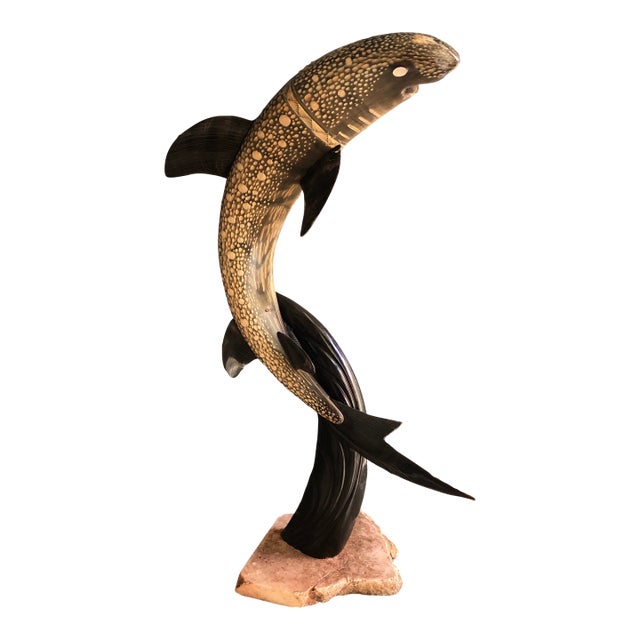 Asian Style Shark Statue on Marble Base For Sale