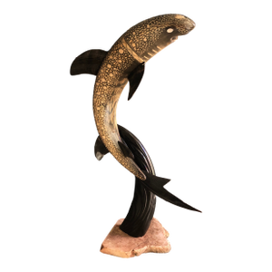 Asian Style Shark Statue on Marble Base