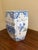 A gorgeous Chinoiserie blue, white, pink, and green hexagonal porcelain garden stool, plant stand, or small side table...