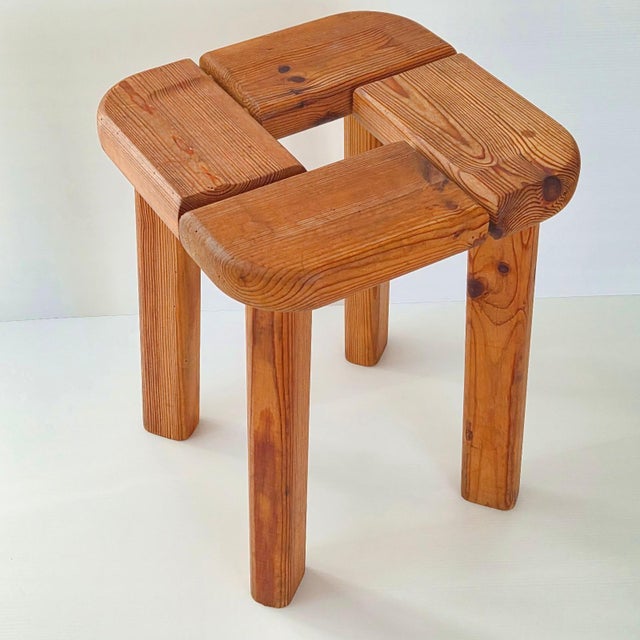 Vintage Swedish Scandinavian Stool in Pine by Olof Ottelin for Finnsauna, 1950 For Sale - Image 14 of 14