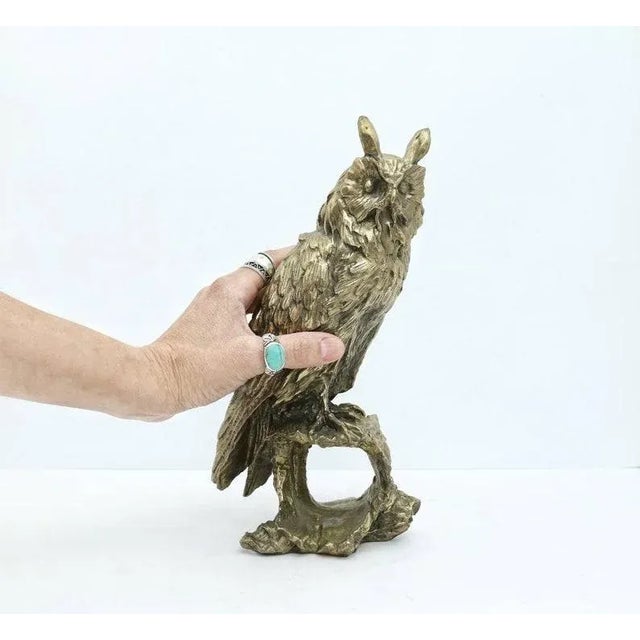 Late 20th Century Vintage Brass Owl Figurine For Sale - Image 4 of 12