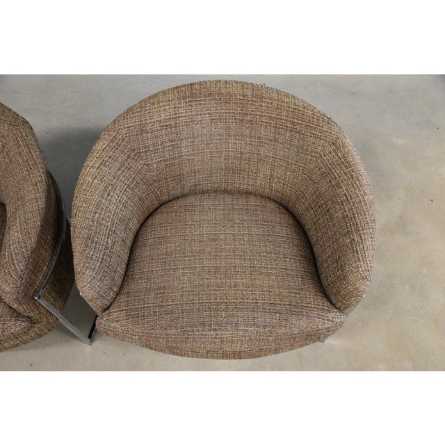Textile Milo Baughman Style Barrel Back Chrome Lounge Chairs - A Pair For Sale - Image 7 of 10