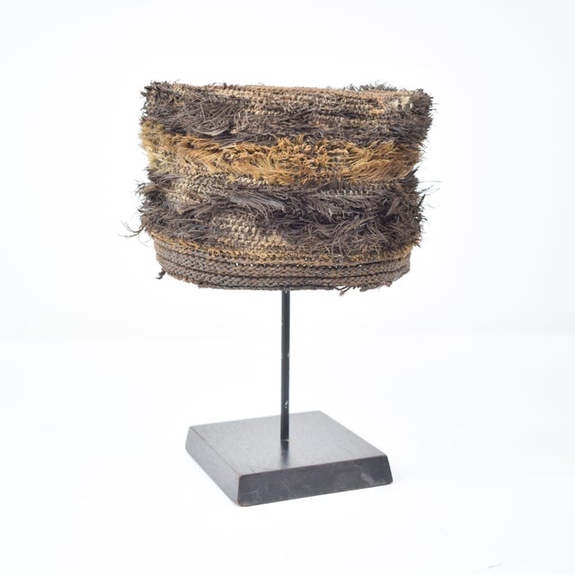 Early 20th Century Bamileke Raffia Hat on Custom Stand Cameroon For Sale In Denver - Image 6 of 11
