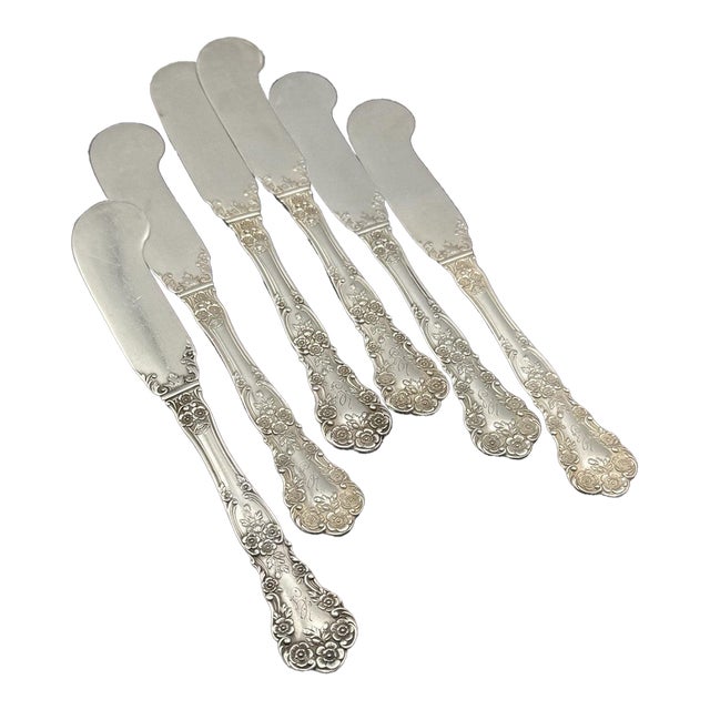 6 Sterling Gorham Buttercup Butter Knives Spreaders Pat 1900 Monogram G - 142.6g For Sale