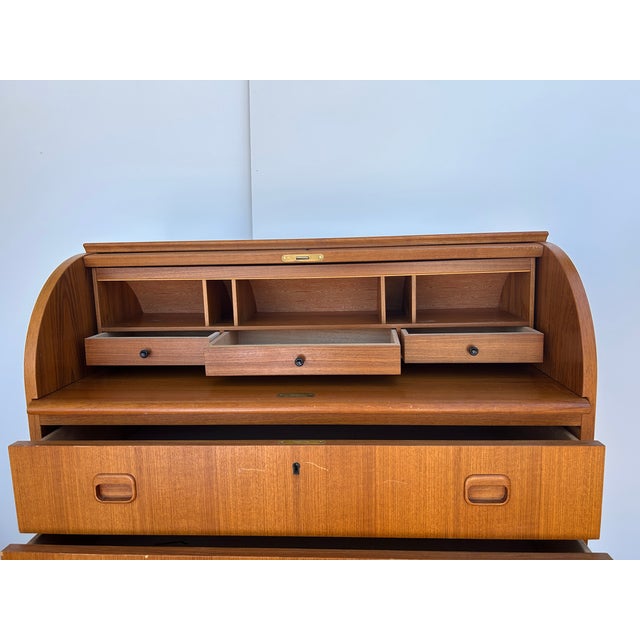 Brown Vintage 1960s Egon Ostregaard Danish Teak Rolltop Secretary Desk / Dresser For Sale - Image 8 of 14