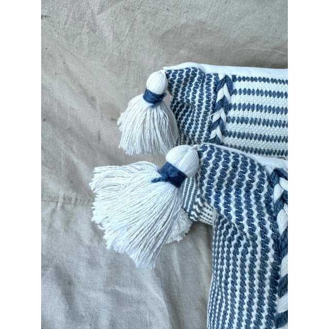 West Elm Denim Blue Boho Throw Pillows-A Pair For Sale - Image 4 of 7