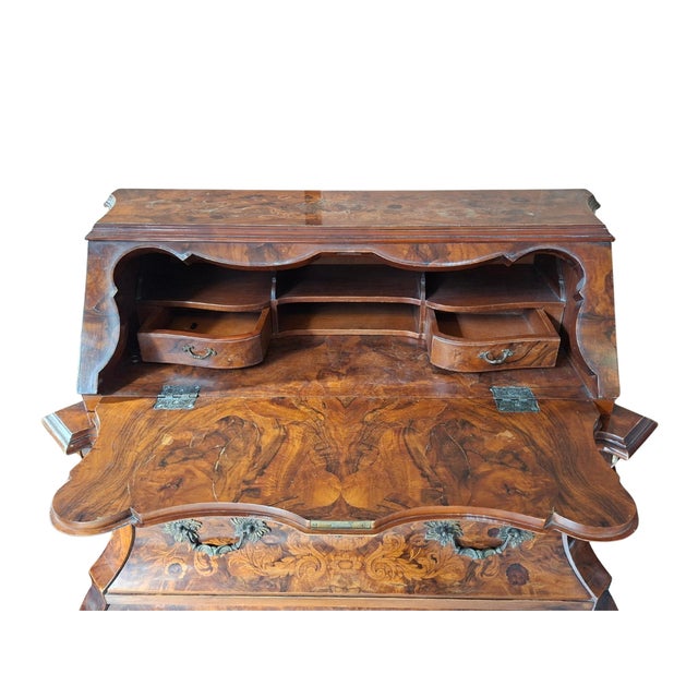 Wood Vintage Dutch Baroque Triptych Drop-Leaf Cabinet and Inlaid Nightstands, 1920s, Set of 3 For Sale - Image 7 of 18