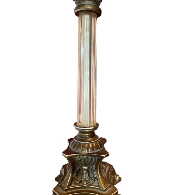 Regency Style Table Lamps with Neoclassical Bases, Paw Feet and Cream Fabric Shades with Beaded Fringe, 1980, Set of 2 For Sale - Image 4 of 10
