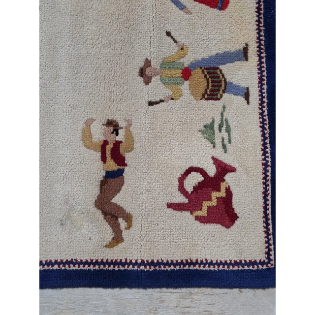 Mid-20th Century Vintage Hand-Loomed Folk Art Wool Rug in Ivory & Navy Blue, 9' X 12' For Sale In Los Angeles - Image 6 of 10
