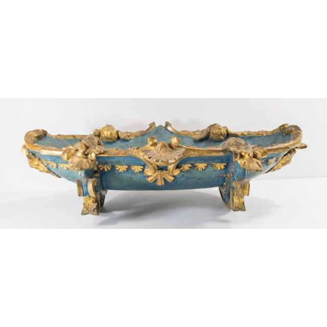 19th Century or Earlier Italian Venetian Painted Blue and Gold Cradle or Centerpiece For Sale In New York - Image 6 of 12