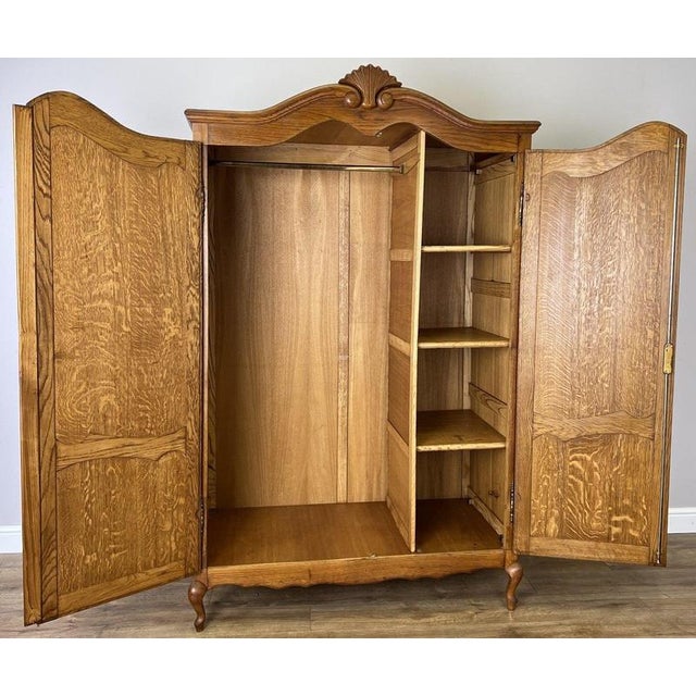 Vintage French Louis XVI Style Carved Oak 2-Door Wardrobe For Sale - Image 10 of 11