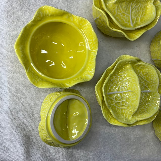 Rare Vintage Secla Soup Bowls With Lids Yellow Cabbage Leaf For Sale - Image 9 of 11