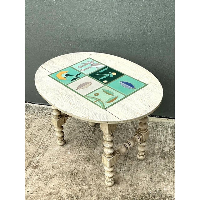 Vintage Turned Wood Table With Ceramic Top For Sale - Image 12 of 12