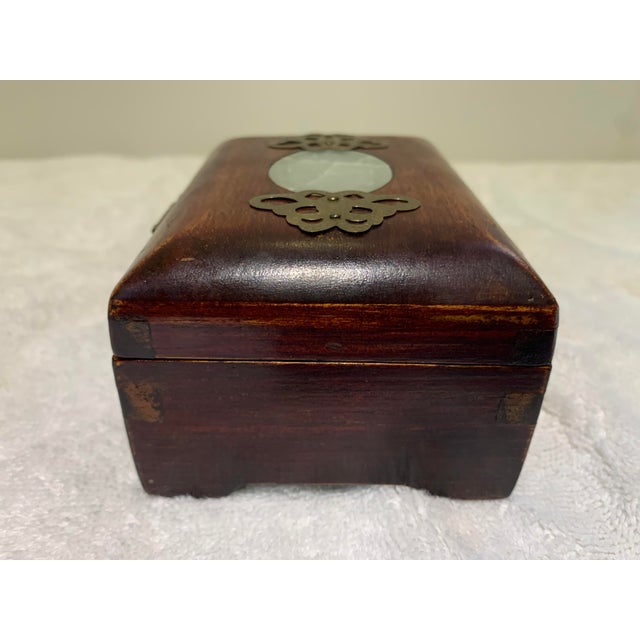 Late 19th Century Antique Chinese Jewelry Box, Dark Wood & Brass Carved