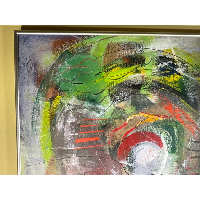 Abstract Captivating Vintage Signed Abstract Expressionist Acrylic Painting For Sale - Image 3 of 12