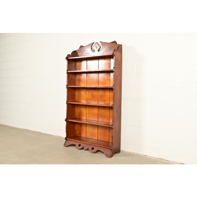 Victorian Antique Victorian Carved Oak Open Bookcase, Circa 1900 For Sale - Image 3 of 13