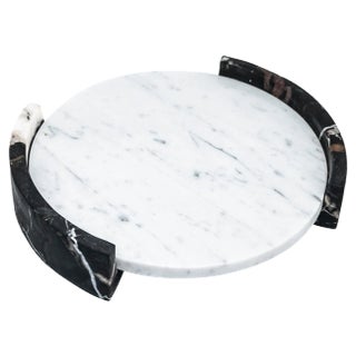 Medium Circular Triptych Tray in White Carrara Marble For Sale