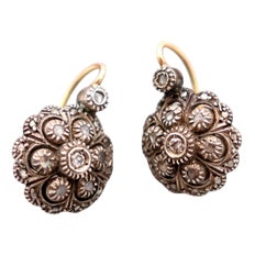 Gold and Silver Earrings with Diamonds, Set of 2 For Sale