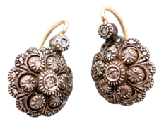 Gold and Silver Earrings with Diamonds, Set of 2