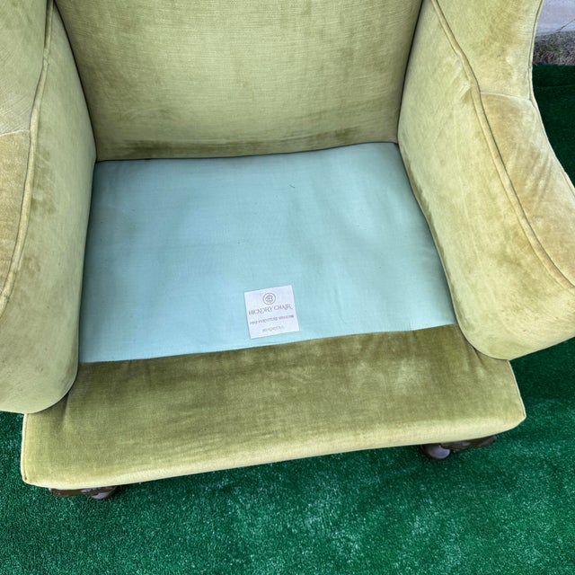 Hickory Chair Company Green Crushed Velvet Wingback Chair For Sale - Image 11 of 12