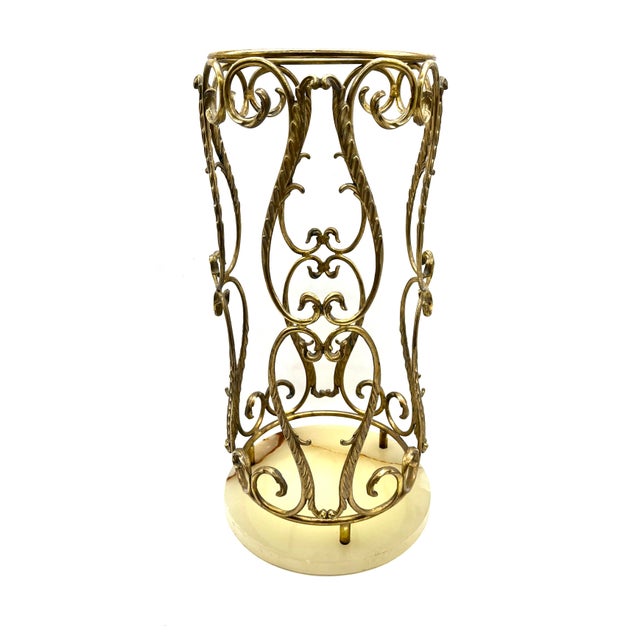 Mid-Century Modern Hollywood Regency Brass and Onyx Marble Umbrella Stand from Banci Firenze, 1970s For Sale - Image 3 of 18