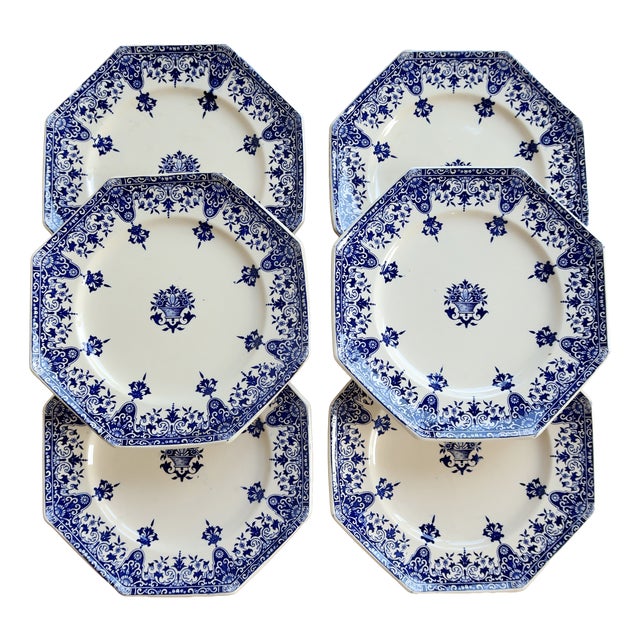 Antique Longchamp Ironstone Dessert Plates by Rouen, 1890s, Set of 6 For Sale