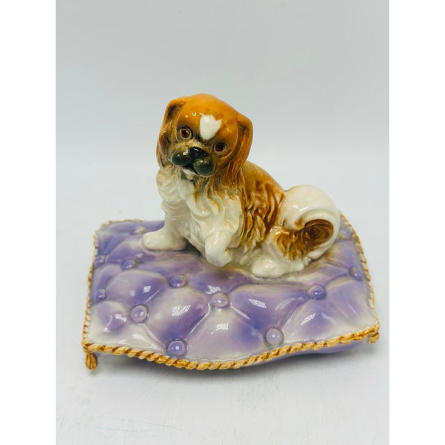 Coastal Vintage Ceramic Dog on Cushion For Sale - Image 3 of 6