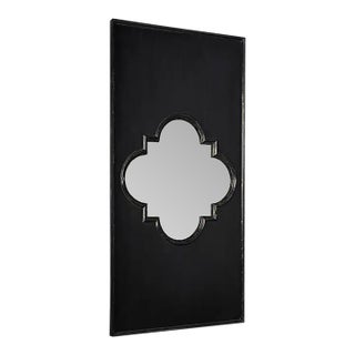 Tall Quatrefoil Black Floor Mirror With Gold Accent For Sale
