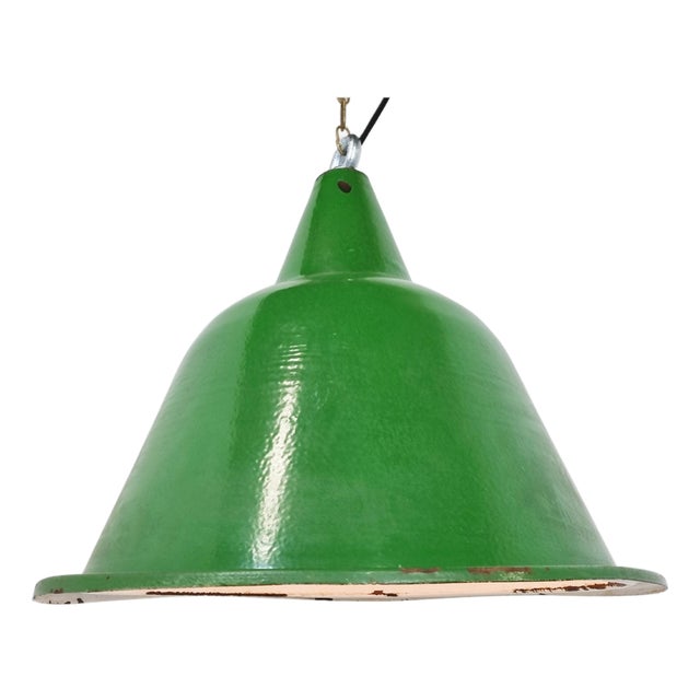 Large Vintage Industrial Green Enamel Pendant Light, 1960s For Sale