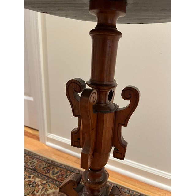Late 19th Century Victorian-Style Marquetry Pedestal Table, Often Referred to as a "Wine Table" or "Inlaid Occasional Table. For Sale - Image 5 of 8
