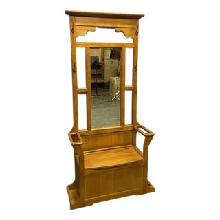 Oak Hall Tree With Storage Trunk in Walnut For Sale