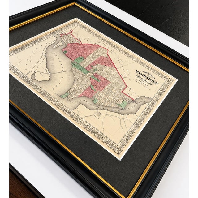 American Antique Washington, DC & Georgetown Map by Johnson, Circa 1868, Custom Framed For Sale - Image 3 of 3