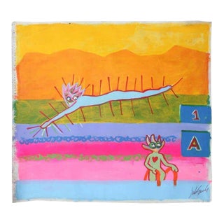 1999 “Playful Genes” Neo Expressionist Folk Art Painting on Mixed Media by Julie Hermoso For Sale