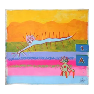1999 “Playful Genes” Neo Expressionist Folk Art Painting on Mixed Media by Julie Hermoso