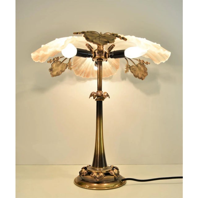 Art Nouveau Bronze and Frosted Glass Table Lamp, 1950s For Sale - Image 4 of 13