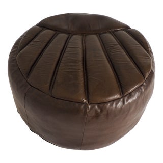 Vintage Leather Pouf, 1970s For Sale