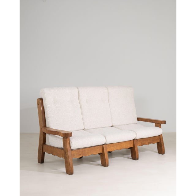 Brutalist Oak Upholstered Sofa, Antique, Belgium, Circa 1970 For Sale In Greensboro - Image 6 of 16