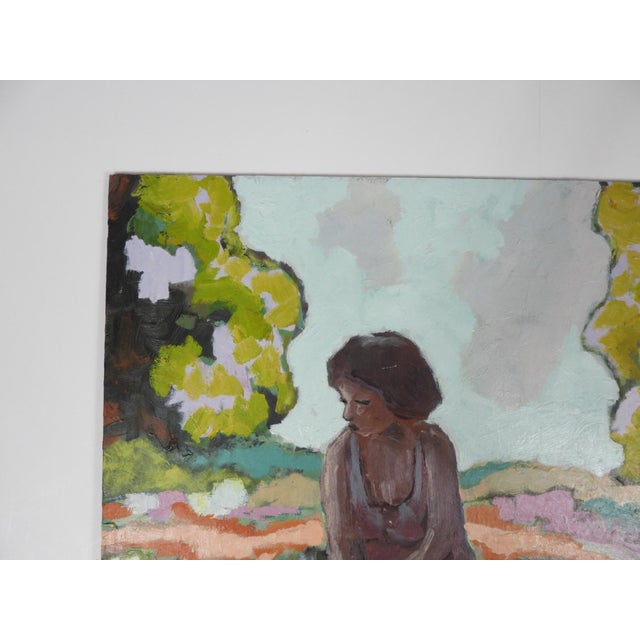 Contemporary Expressionist Woman in Garden Painting For Sale - Image 4 of 7