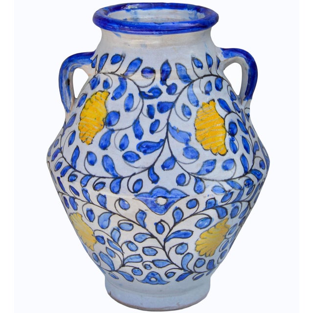 Mid 20th Century Mid 20th Century Blue & Orange Andalusian-Patterned Ceramic Vase W/ Handles For Sale - Image 5 of 10