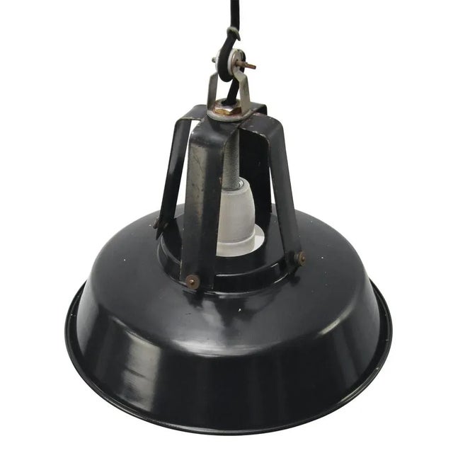 French factory lamp black enamel white interior e27 / e26 this piece has an attribution mark, i am sure that it is...