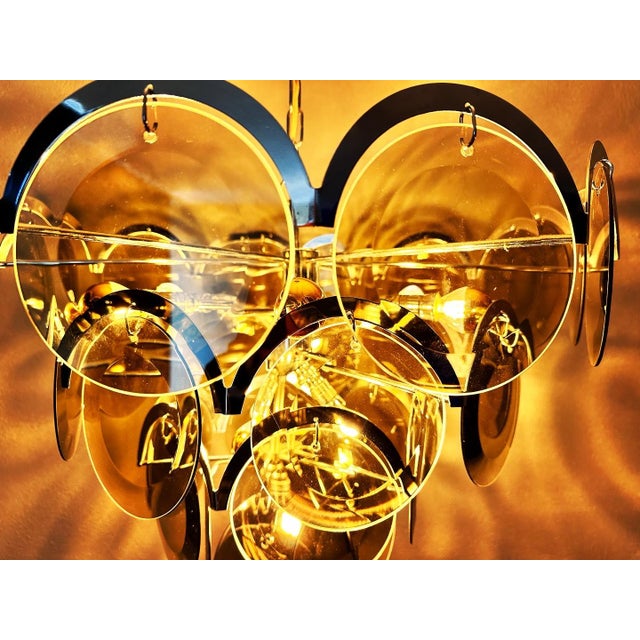 Vintage Brass and Glass Chandelier from Vistosi, 1970s For Sale - Image 15 of 15