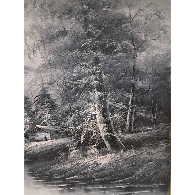Large Oil Painting, Black & White Winter Landscape on Canvas, H. Gamlen, 1980 For Sale - Image 18 of 18