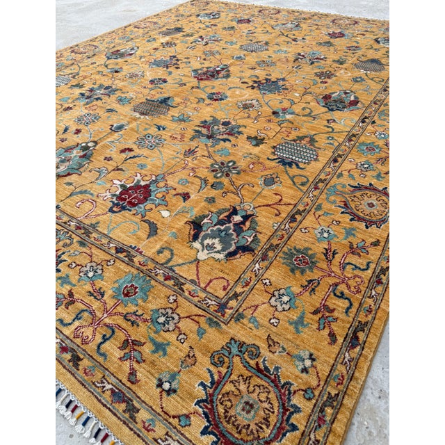 Terra Cotta Saffron Sultanabad Design Area Rug, Hand-Knotted Wool, 8x10, Gold & Teal For Sale - Image 8 of 12