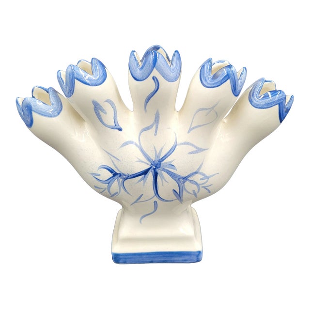 Vintage MCM Leart Pottery Hand Painted Five Finger Bud Vase For Sale