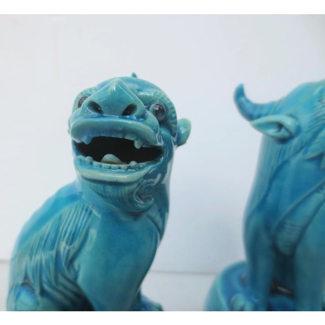 Turquoise Mid 20th Century Chinese Turquoise Glazed Kylin - a Pair For Sale - Image 8 of 9