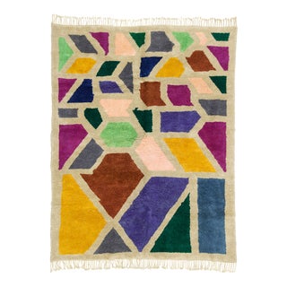 Hand-Knotted Wool Rug with Geometric Mosaic Design by Azele Studio For Sale