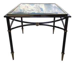 Jansen Style Gun Metal End Table With Brass Mounts From Design Institute of America