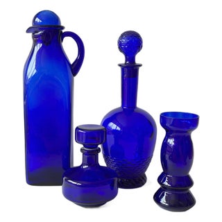 Cobalt Blue Glassware Collection, France, 1960s, Set of 4 For Sale